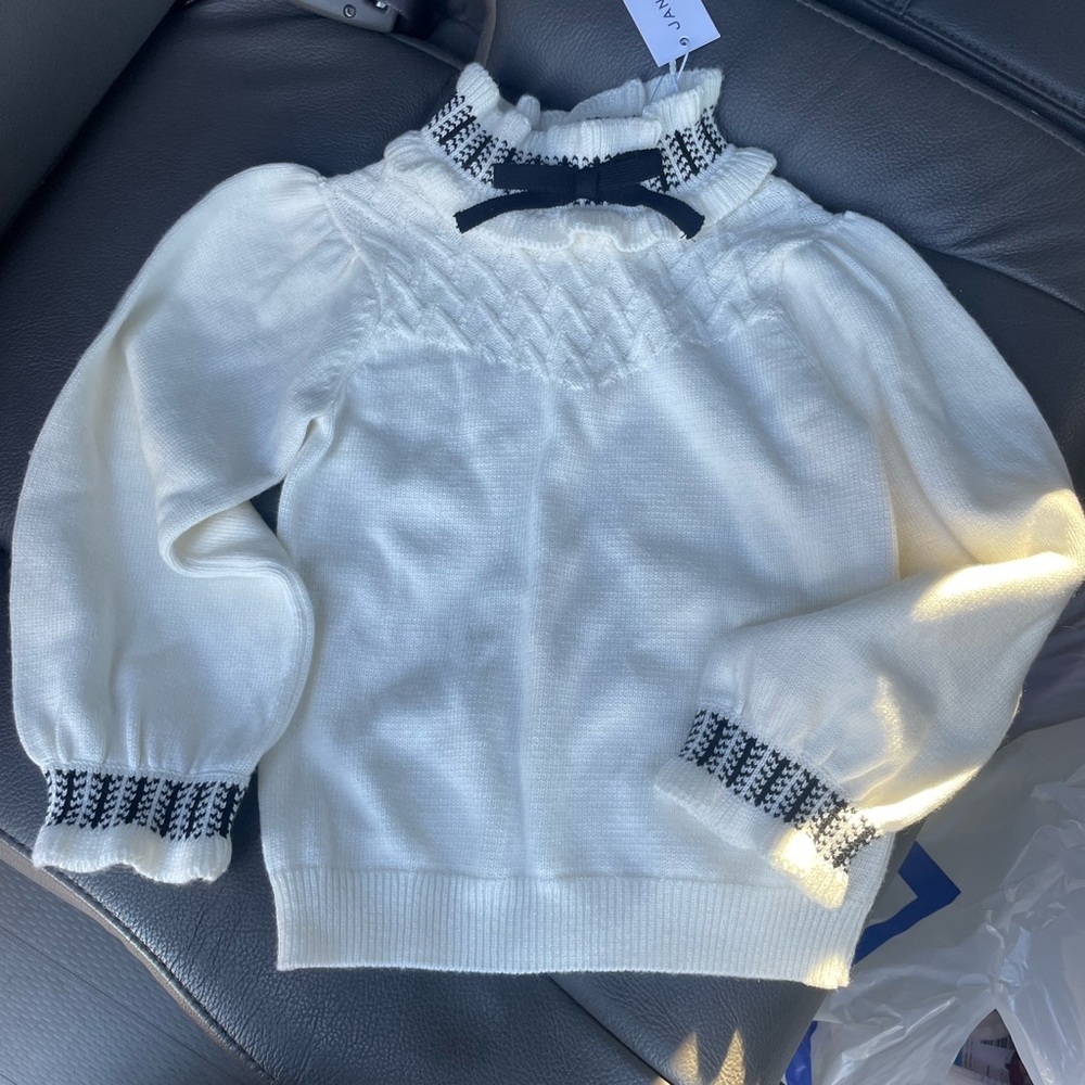 Janie and Jack Ivory Sweater with Black Accents